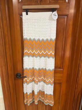 Petal & Pup White Maxi Skirt with Orange and Green Chevron